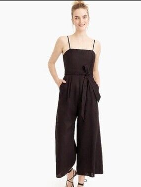 J. Crew Black Linen Wide Leg Belted Jumpsuit